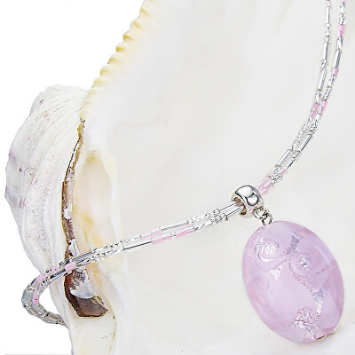 Lampglas - Něžný náhrdelník Pink Lace s perlou Lampglas s ryzím stříbrem NP2