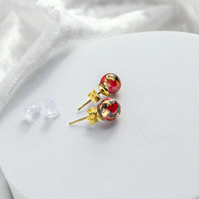 Lampglas - Peckové náušnice Vermilion Nude s 24karátovým zlatem v perlách Lampglas ENM2/AG/POZ-PU