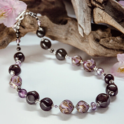 Lampglas - Stylový náhrdelník Lavender Charm s ryzím stříbrem v perlách Lampglas NCQ13