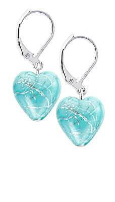 Lampglas - Tyrkysové náušnice Turquoise Caress s ryzím stříbrem v perlách Lampglas ELH12