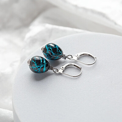 Lampglas - Úchvatné náušnice Cobalt Nude s ryzím stříbrem v perlách ENM3/AG/RHO