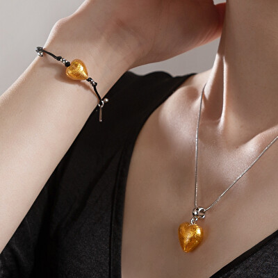 Lampglas - Zářivý náramek Golden Heart s 24karátovým zlatem v perle Lampglas BLH24