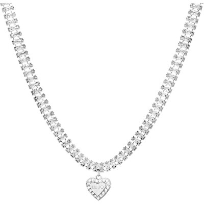 Liu Jo - Třpytivý ocelový náhrdelník Choker se srdíčkem Sparkly LJ1821