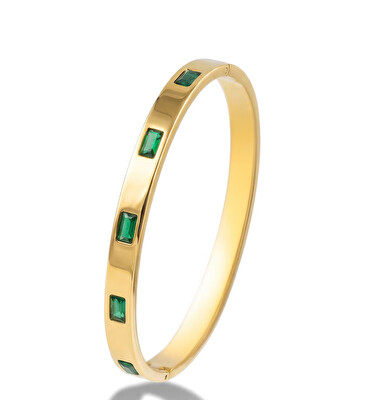 Marc Malone - Elegáns merev karkötő zöld kristályokkal MCB250401G