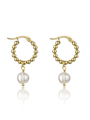 Marc Malone - Kruhové náušnice s perlami 2v1 Willow Gold Earrings MCE23012G