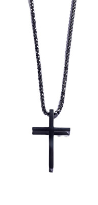 Marc Malone - Nadčasový černý náhrdelník z oceli Kříž MCGN5048B