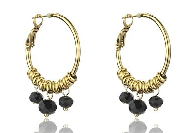 Marc Malone - Pozlacené kruhové náušnice Zoey Black Earrings MCE23010G