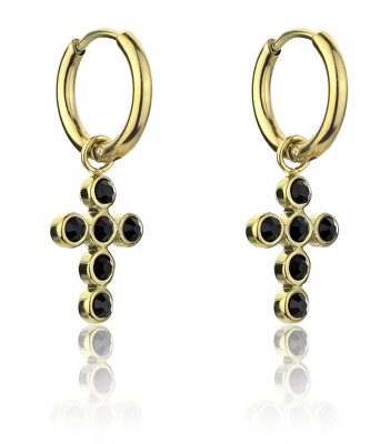 Marc Malone - Pozlacené náušnice s křížky Avianna Black Earrings MCE23120G