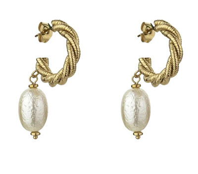 Marc Malone - Pozlacené náušnice s umělou perlou Grace White Earrings MCE23005G