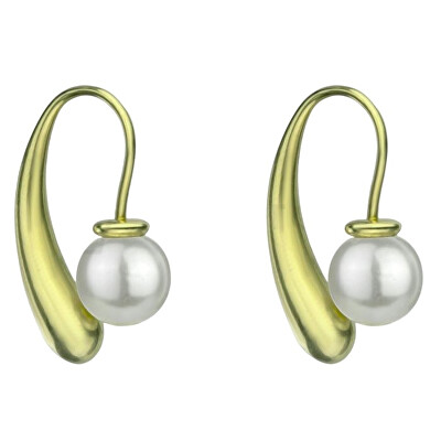 Marc Malone - Pozlacené náušnice s umělou perlou Jennifer White Earrings MCE24025G