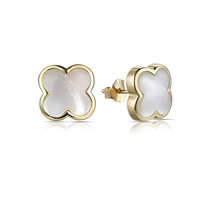 MOISS - Elegantní pozlacené náušnice s perletí Čtyřlístek E0002804