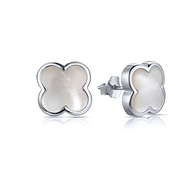 MOISS - Elegantní stříbrné náušnice s perletí Čtyřlístek E0002803