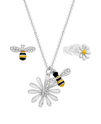 MOISS - Hravá stříbrná sada šperků Včelky S0000691 (náhrdelník, náušnice)