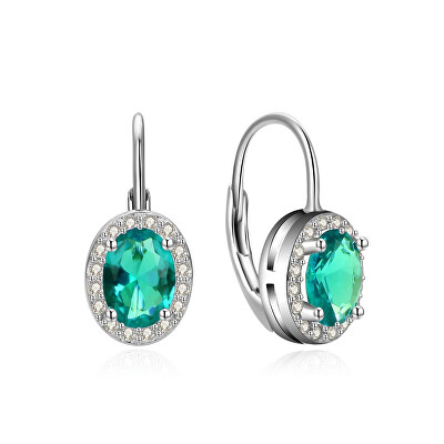 MOISS - Oslnivé stříbrné náušnice se zelenými zirkony E0001208