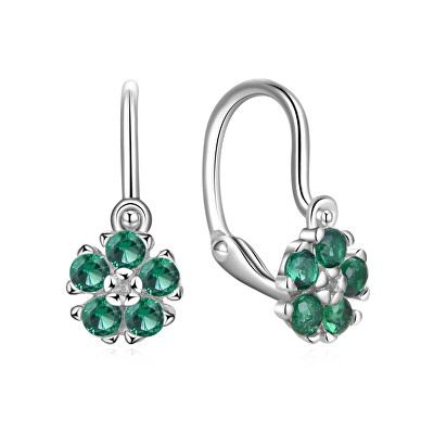 MOISS - Stříbrné dětské náušnice Květina se zelenými zirkony E0000633