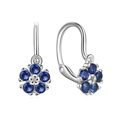 MOISS - Stříbrné dětské náušnice Květina s modrými zirkony E0000631
