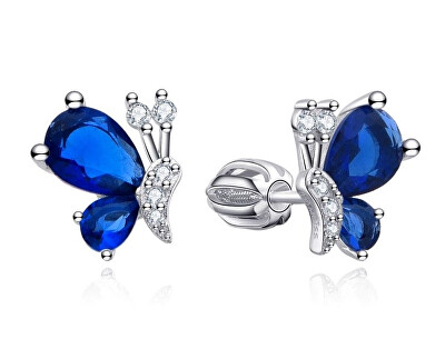 MOISS - Stříbrné náušnice Motýlek s modrými zirkony E0004464