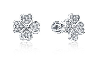 MOISS - Stříbrné náušnice pecky Čtyřlístek se zirkony E0001277