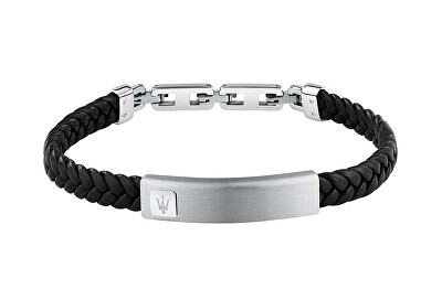 Maserati - Černý kožený náramek pro muže Leather JM525AVE34