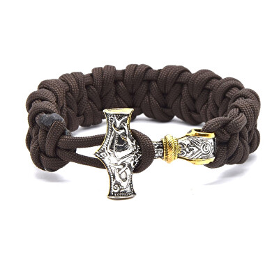 Cordell - Hnědý paracord náramek Thorovo kladivo - Mjoelnir