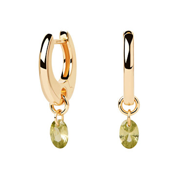 PDPAOLA - Pozlacené kruhové náušnice s přívěsky Green Lily Gold AR01-B91-U