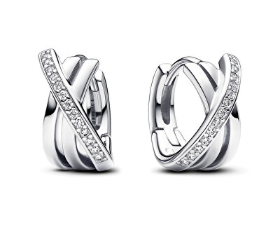 Pandora - Stříbrné kruhové náušnice se zirkony Pavé 293150C01