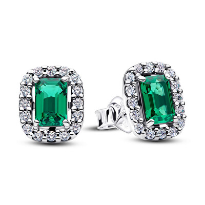 Pandora - Elegantní stříbrné náušnice se zeleným krystalem 294501C01