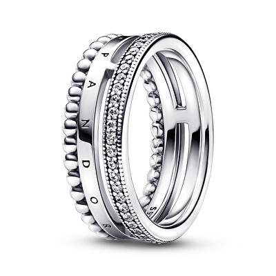 Pandora - Elegantní stříbrný prsten se zirkony Signature 192312C01