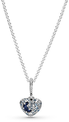 Pandora - Jemný stříbrný náhrdelník Srdce s modrým měsícem a hvězdičkami 399232C01-50 (řetízek, přívěsek)