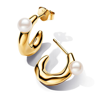 Pandora - Pozlacené kruhové náušnice s pravou perlou Essence Shine 263261C01