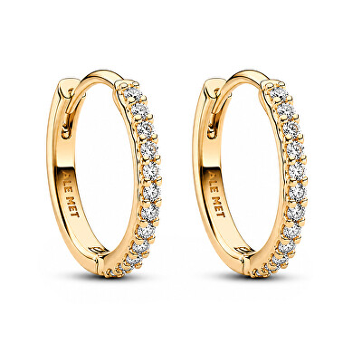 Pandora - Cercei rotunzi placați cu aur cu zirconii Shine Timeless 264649C01