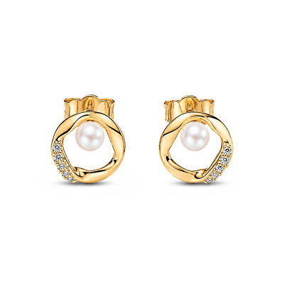 Pandora - Pozlacené pecky se zirkony a perlou Essence Shine 264662C01