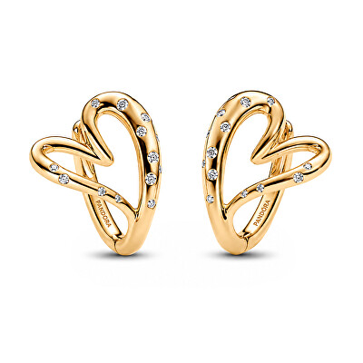 Pandora - Cercei în formă de inimă placați cu aur cu zirconii Shine 264664C01