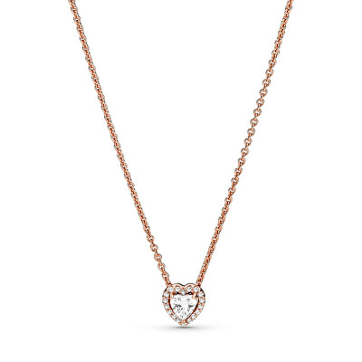 Pandora - Pozlacený náhrdelník s třpytivým srdíčkem Rose Timeless 388425C01-45