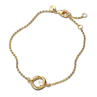 Pandora - Pozlacený náramek s perlou a zirkony Essence Shine 563830C01