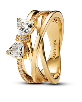 Pandora - Pozlacený překřížený prsten Třpytivá mašlička Shine Timeless 163511C01