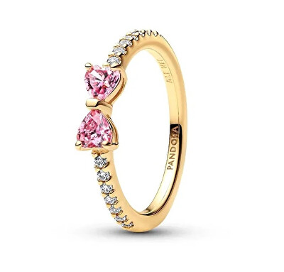 Pandora - Pozlacený prsten Růžová mašlička Shine Timeless 163510C01