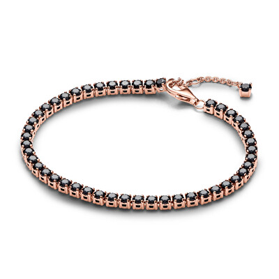 Pandora - Pozlacený tenisový náramek s černými krystaly Rose Timeless 581469C02