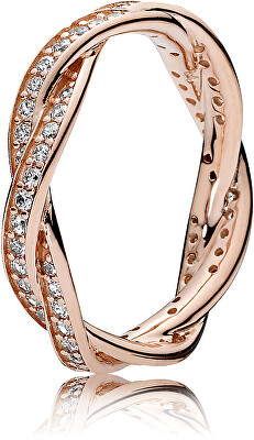 Pandora - Propletený bronzový prsten s čirými kamínky Rose Timeless 180892CZ