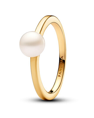 Pandora - Půvabný pozlacený prsten s perlou Timeless Shine 163157C01