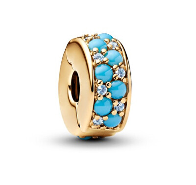 Pandora - Pozlacený klip Azurová modř Shine Moments 763902C01