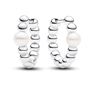 Pandora - Stříbrné kuličkové náušnice kruhy s perlou Timeless 293178C01