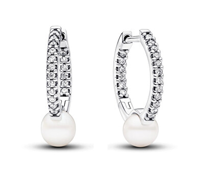 Pandora - Stříbrné náušnice kruhy s Pavé a perlou Timeless 293171C01