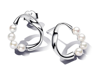 Pandora - Stříbrné náušnice s pravými perlami Essence 293276C01