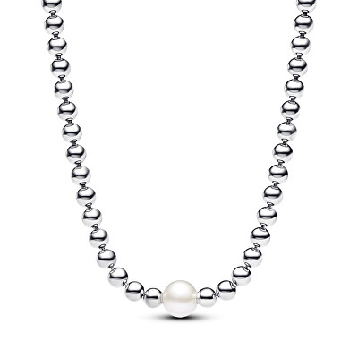 Pandora - Stříbrný kuličkový náhrdelník s perlou Timeless 393176C01-45