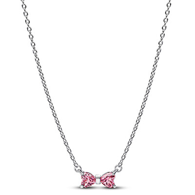 Pandora - Stříbrný náhrdelník Růžová mašlička Timeless 394235C01-45