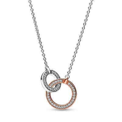 Pandora - Stříbrný náhrdelník s bicolor přívěskem Rose Signature 382778C01-45