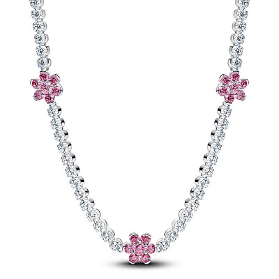 Pandora - Tenisový náhrdelník Růžové květiny Timeless 394561C01-40
