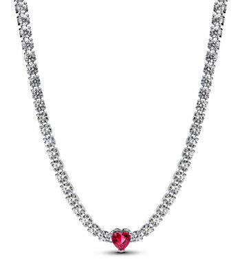 Pandora - Tenisový stříbrný náhrdelník Srdce Timeless 393549C01-40