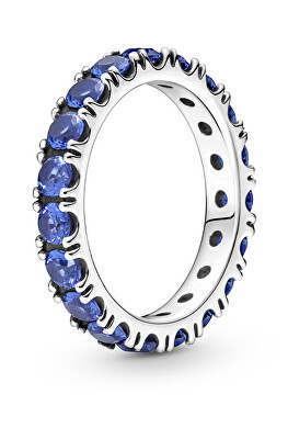 Pandora - Třpytivý stříbrný prsten s modrými krystaly Eternity Timeless 190050C02